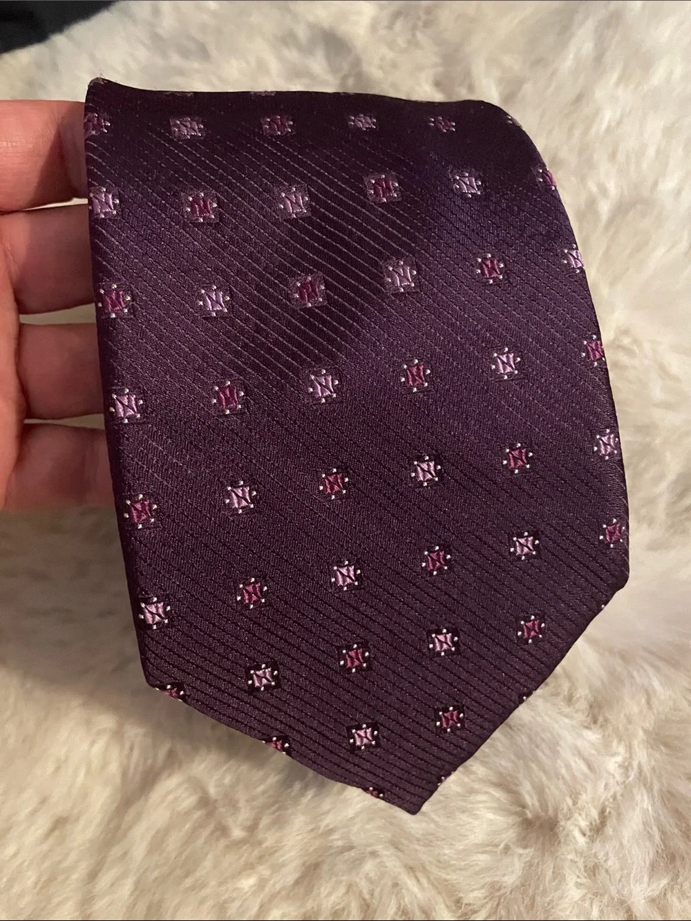 Valentino Garavani Purple Geometric 100% Silk Necktie Made In Italy Vintage